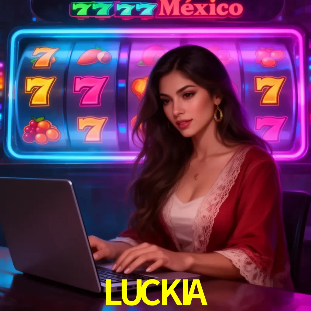 LUCKIA Slots - tragamonedas, RTP y control Tragamonedas LUCKIA con símbolos, saldo móvil y reglas de apuesta visibles